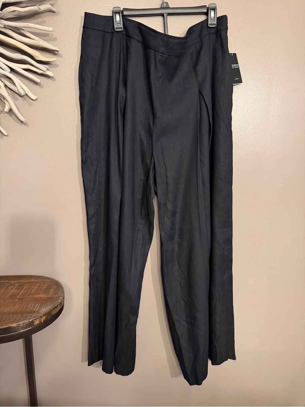 NWT Ralph Lauren Black Linen Viscose blend wide leg pants